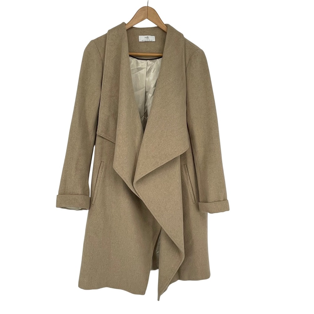Wallis Beige Wool Blend Draped Open Front Coat Size US 6P Heritage Old‎ Money